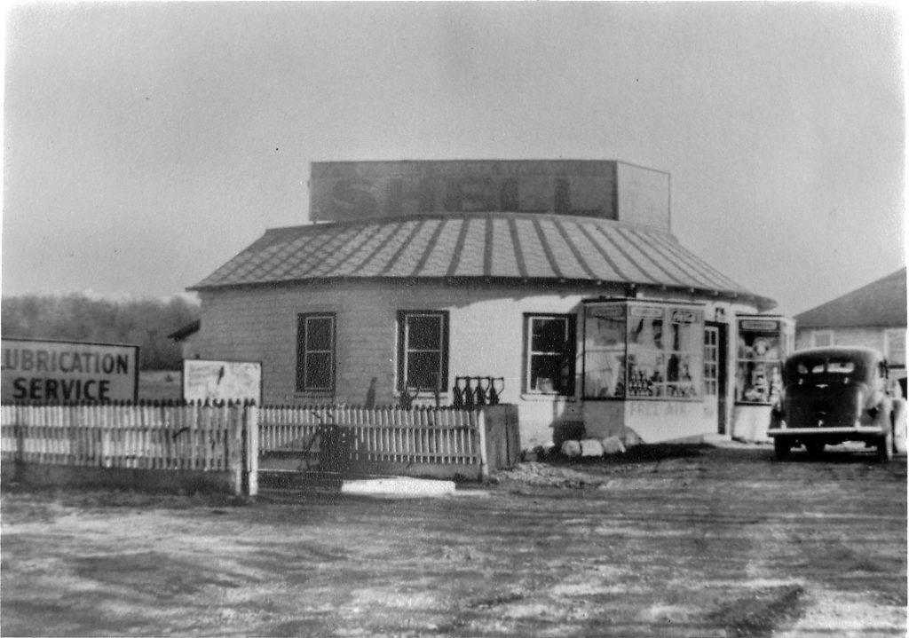 Clamshell exterior Shell Service Gas Station circa 1930s